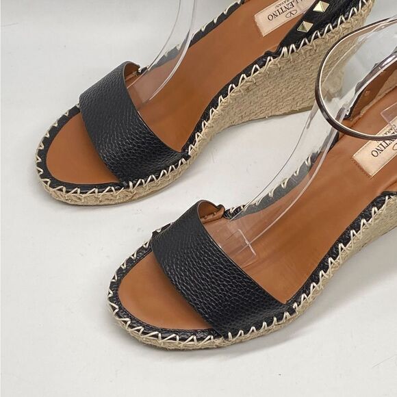 Valentino Garavani Double Rockstud Grainy Calfskin Wedges 105MM size 40 - Picture 6 of 14